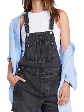 Old Navy Denim Jean Short Overalls Washed Black Size Medium